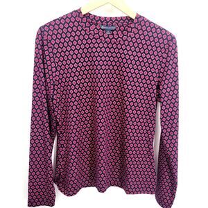 Brooks Brothers M Printed Shirt Pink Navy Geometric Blouse Top Round